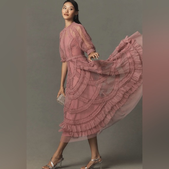 Mac Duggal High-Neck A-Line Ruffle Dress Size 14 NWT - Picture 1 of 13